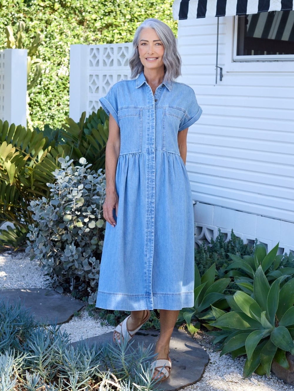 MAYE Harper Dress 100% Cotton Button Down Light Blue Denim Size Large VGUC